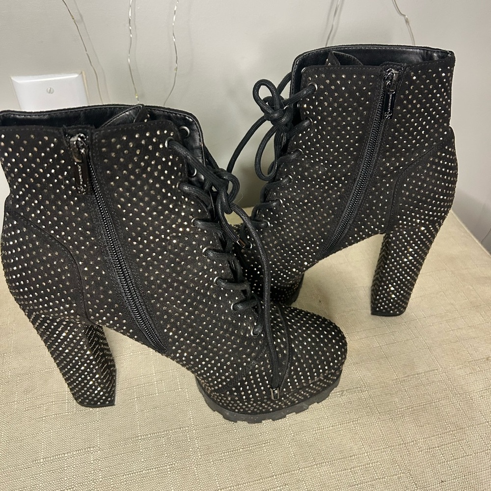 Jessica Simpson Black Lace Up Studded Boots - Picture 5 of 7